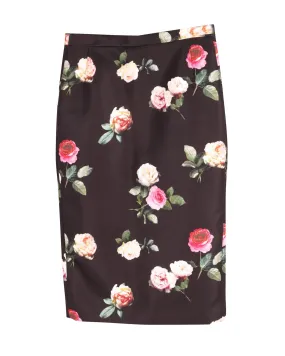 Floral Silk Midi Pencil Skirt in Black Print by N.21