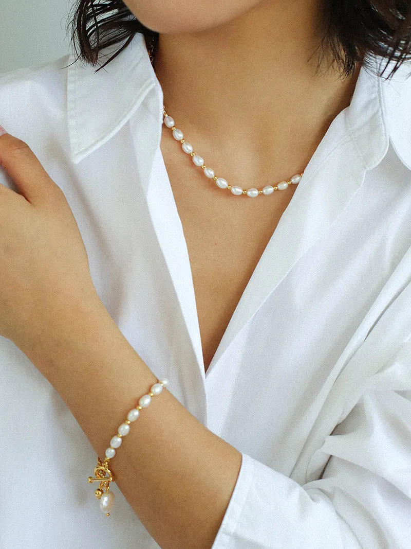 Freshwater Pearl Beaded Chain Necklace and Bracelet