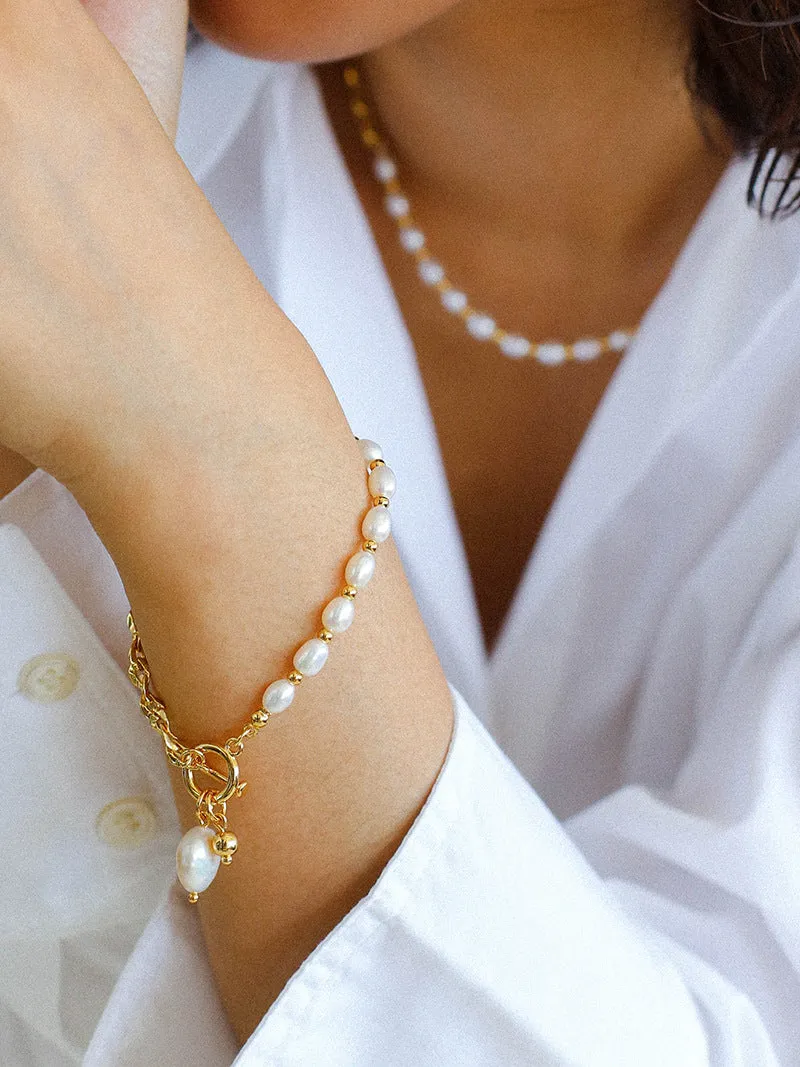 Freshwater Pearl Beaded Chain Necklace and Bracelet