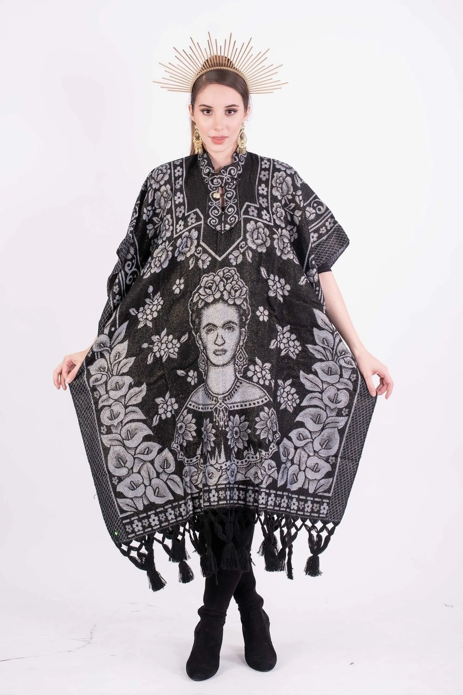 Frida Kahlo Shimmering Poncho Grey