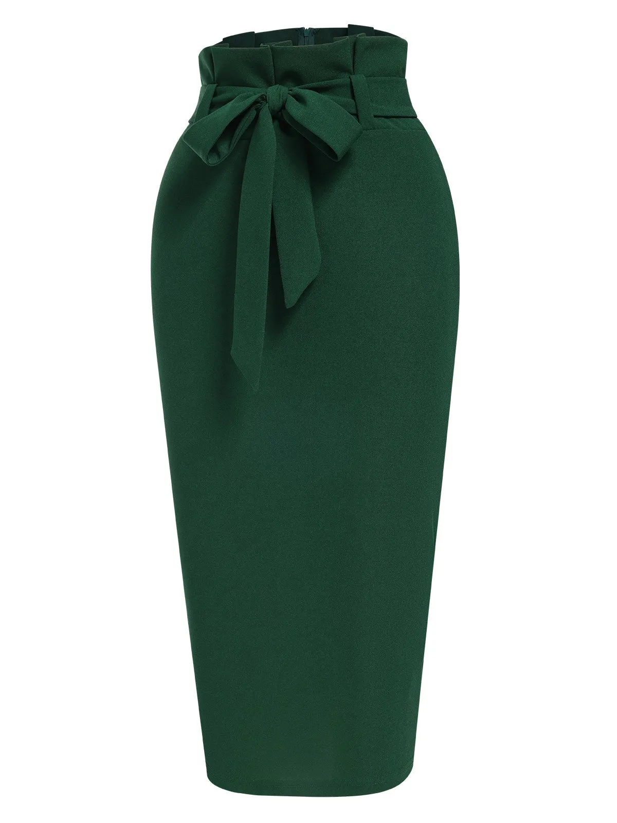 Green 1960s Solid Belted Pencil Skirt