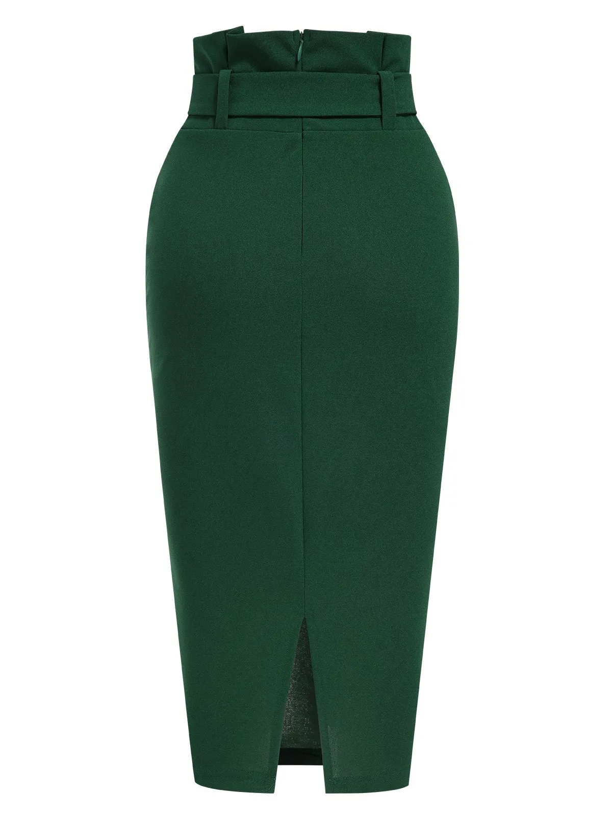 Green 1960s Solid Belted Pencil Skirt