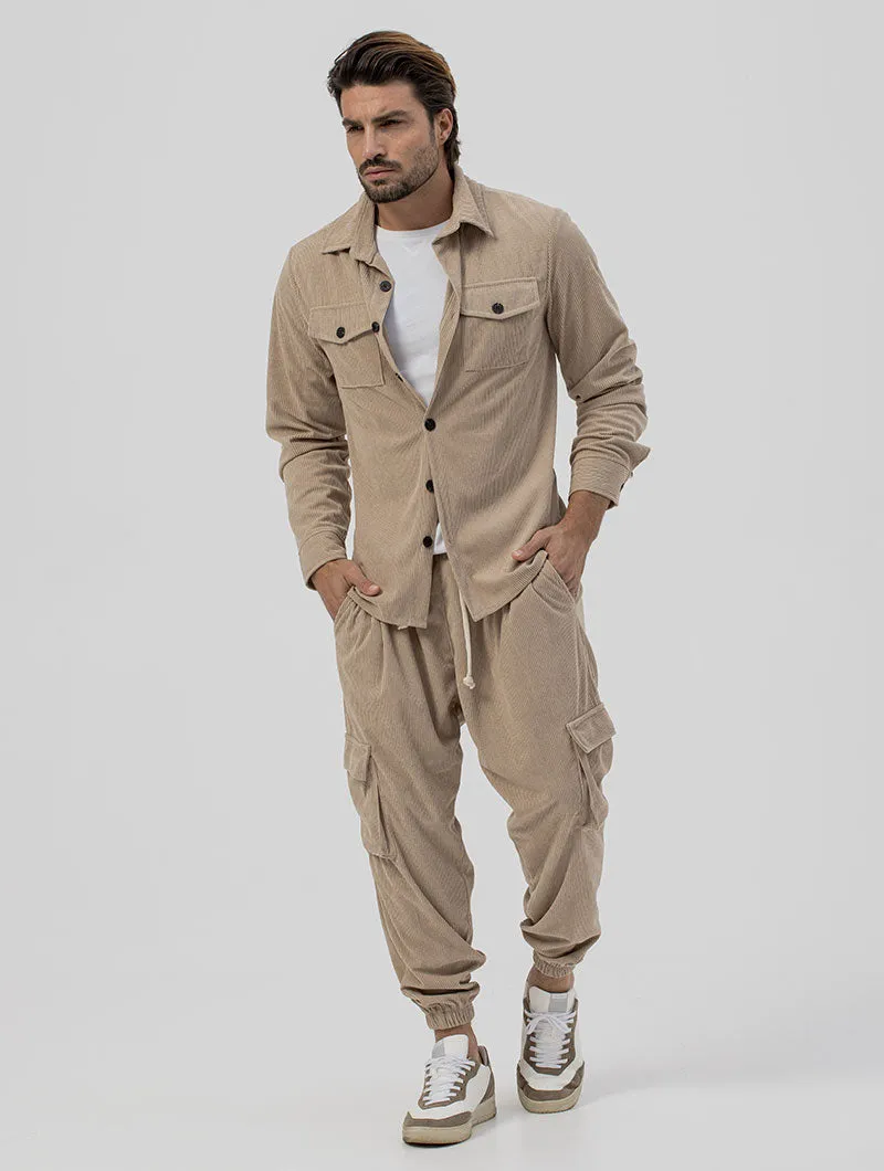 GREG VELVET CARGO PANTS IN BEIGE