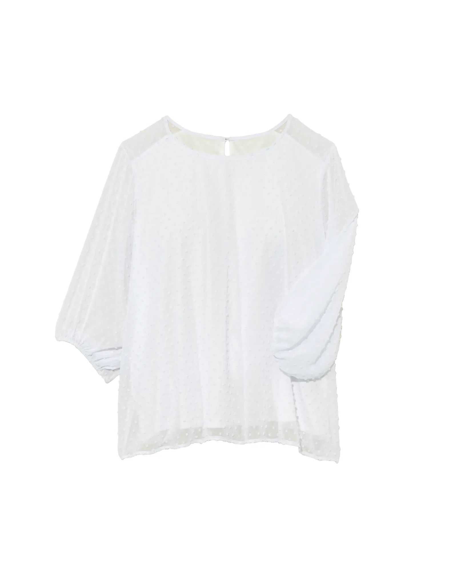 Gwendolyn 3/4 Sleeve Textured Balloon Sleeve Blouse | White