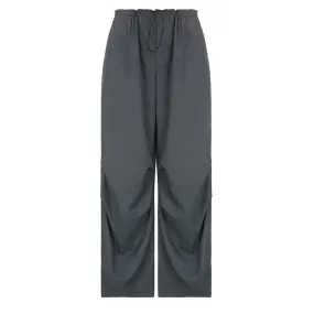 High rise solid drawstring pocket wide leg cargo pant