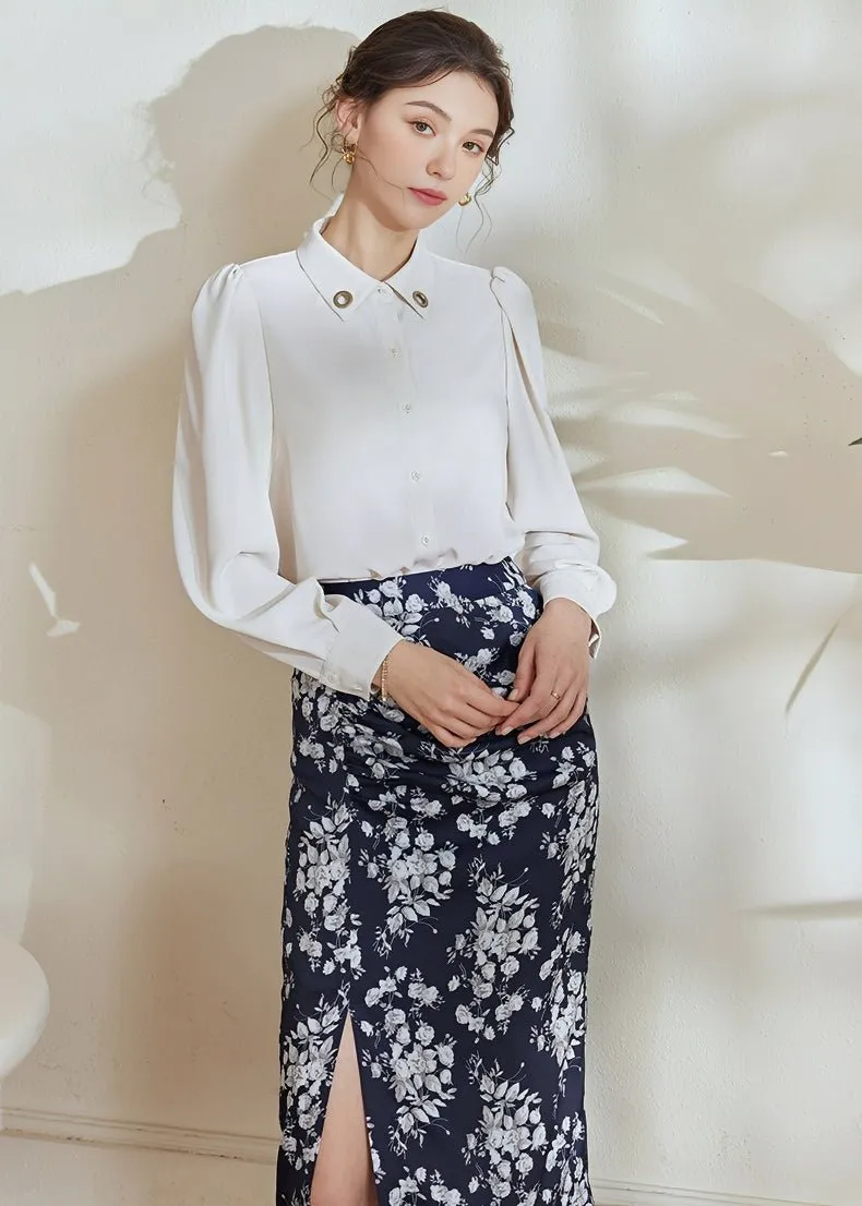 HIGH WAIST FLORAL SLIT SKIRT