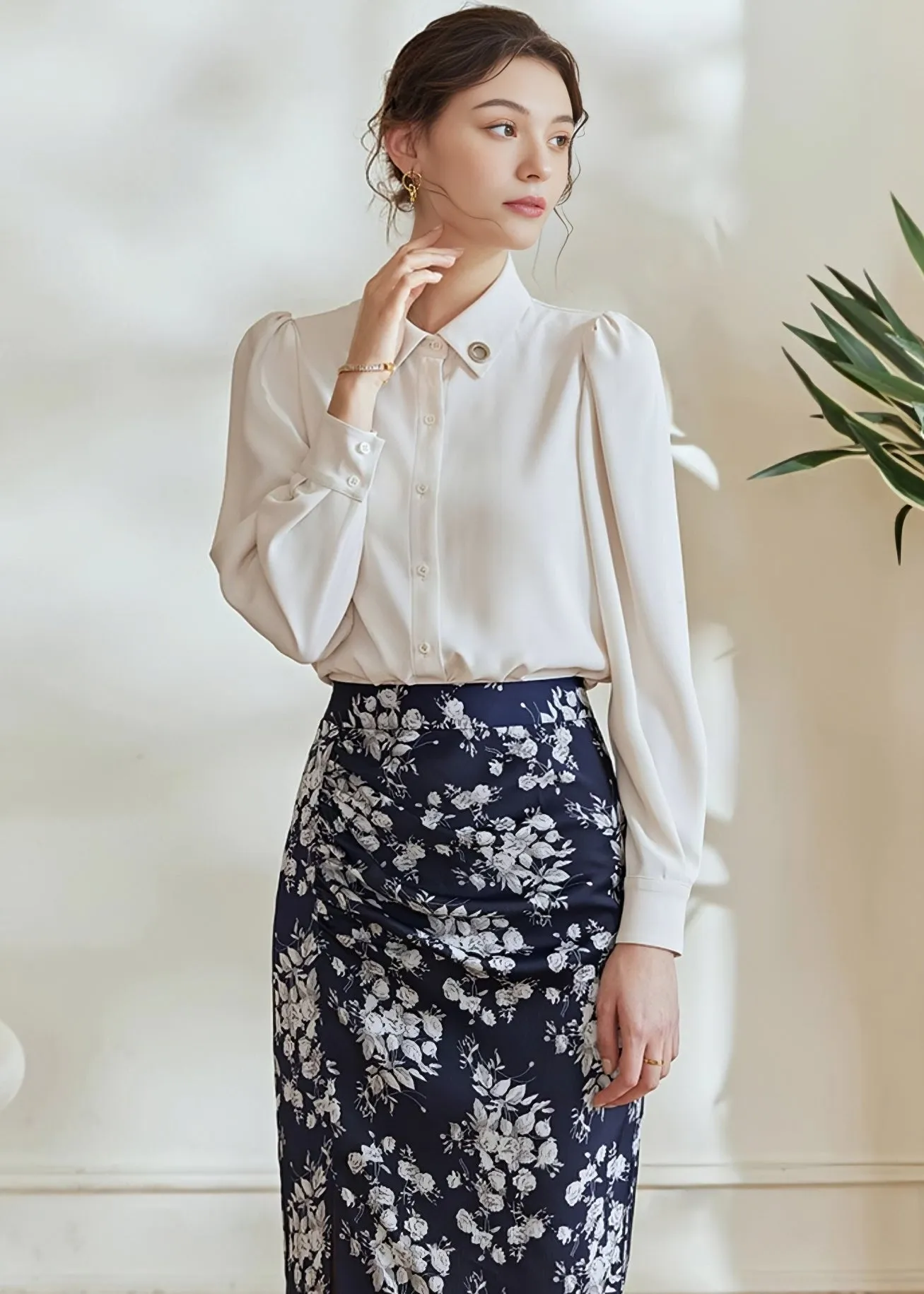 HIGH WAIST FLORAL SLIT SKIRT