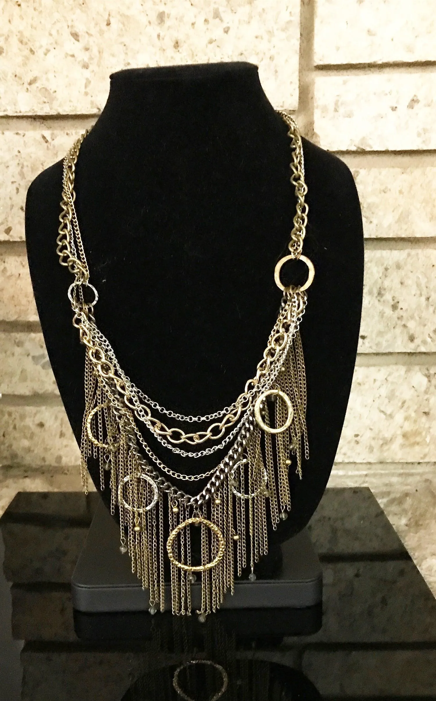 Industrial Multi-Layer Chains and Circles Statement Necklace