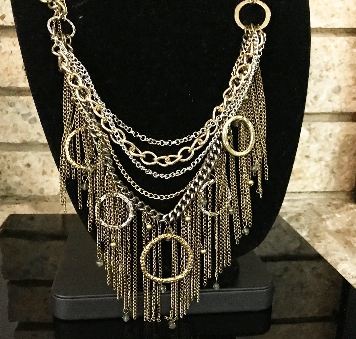 Industrial Multi-Layer Chains and Circles Statement Necklace