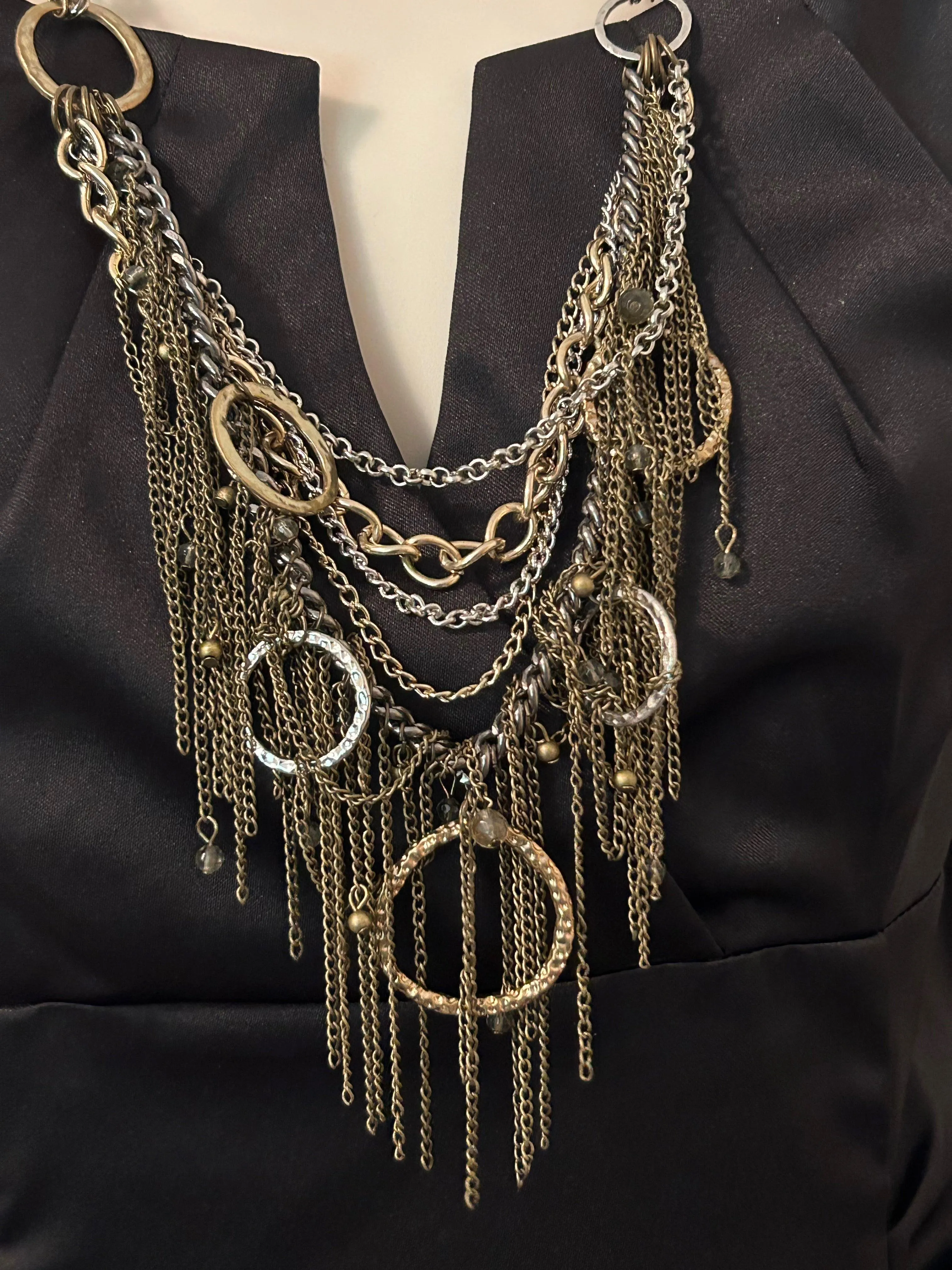 Industrial Multi-Layer Chains and Circles Statement Necklace