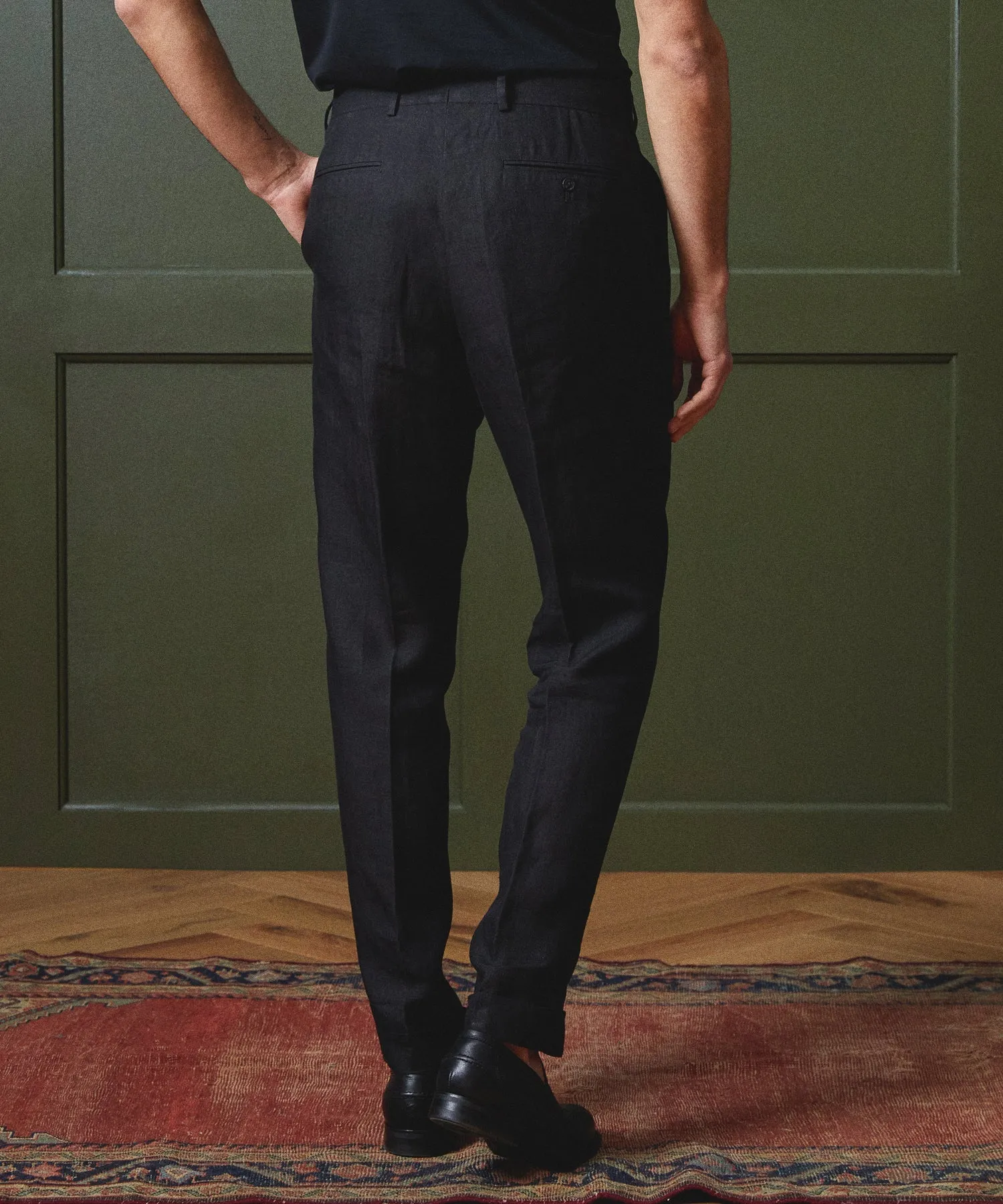 Italian Linen Madison Trouser in Black