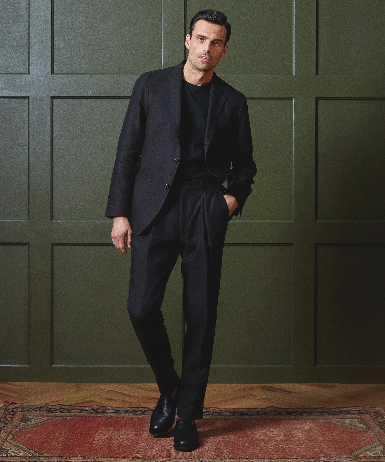 Italian Linen Madison Trouser in Black