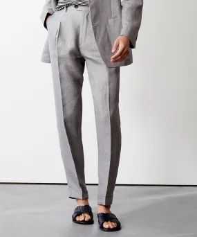 Italian Linen Madison Trouser in Light Grey Herringbone