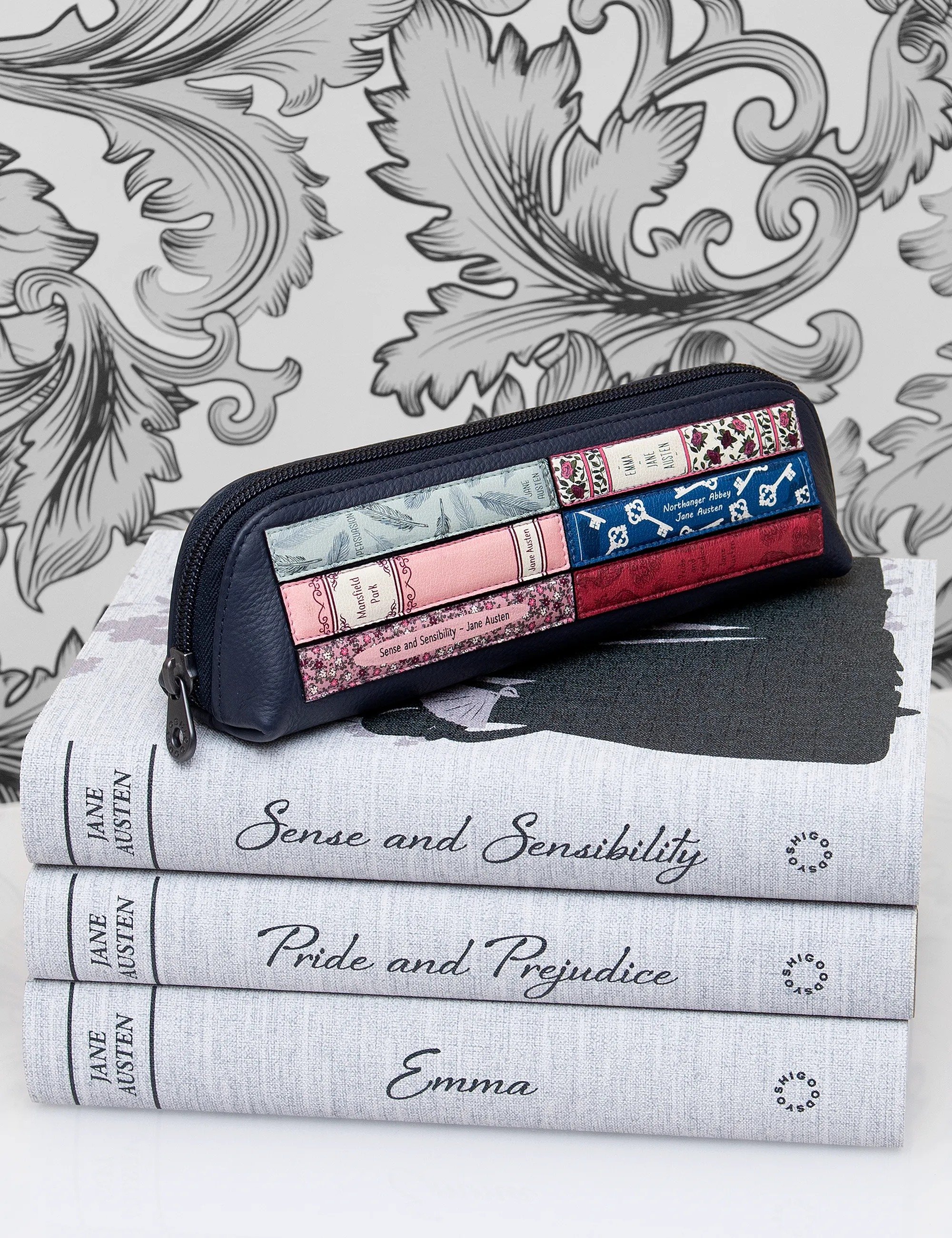 Jane Austen Bookworm Navy Leather Pencil Case