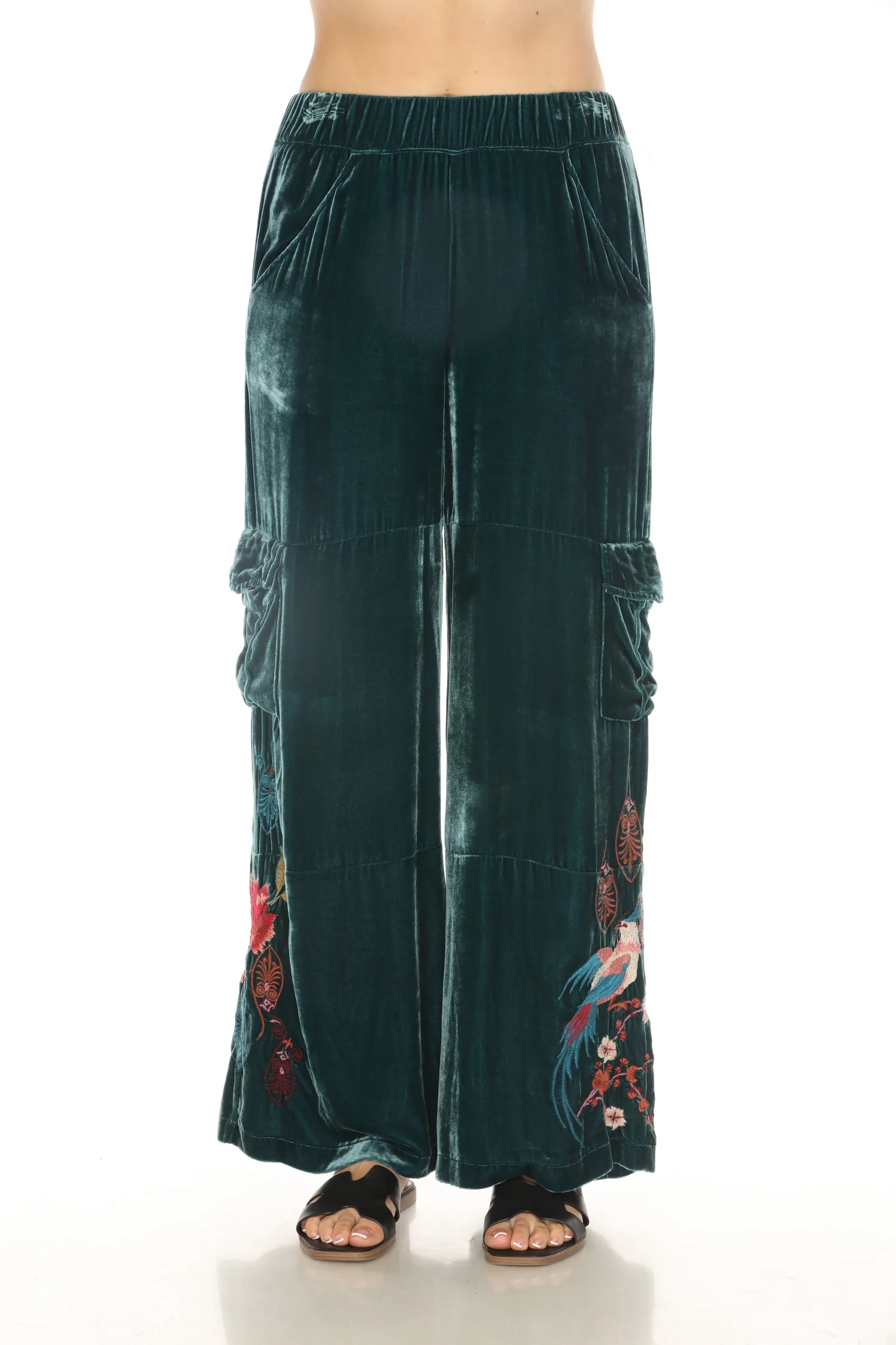 Johnny Was JWLA Embroidered Velvet Wide Leg Cargo Pants J68023