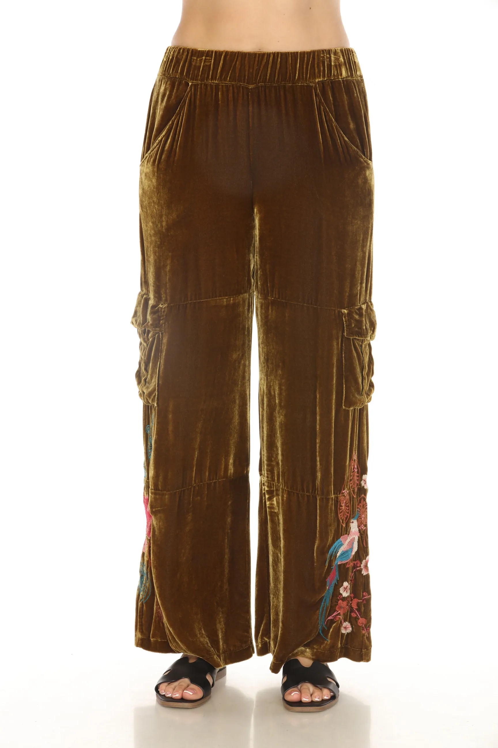 Johnny Was JWLA Embroidered Velvet Wide Leg Cargo Pants J68023