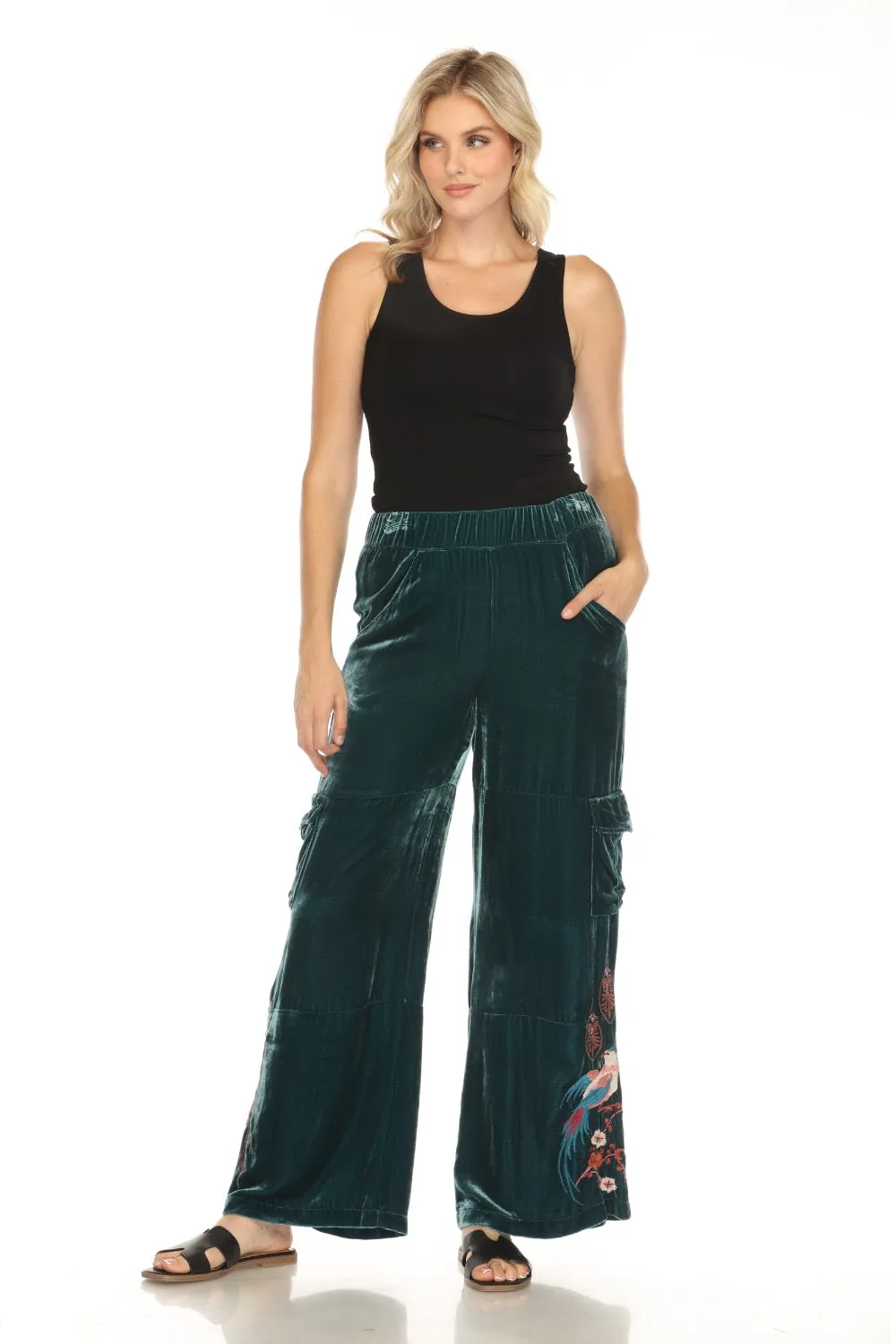 Johnny Was JWLA Embroidered Velvet Wide Leg Cargo Pants J68023