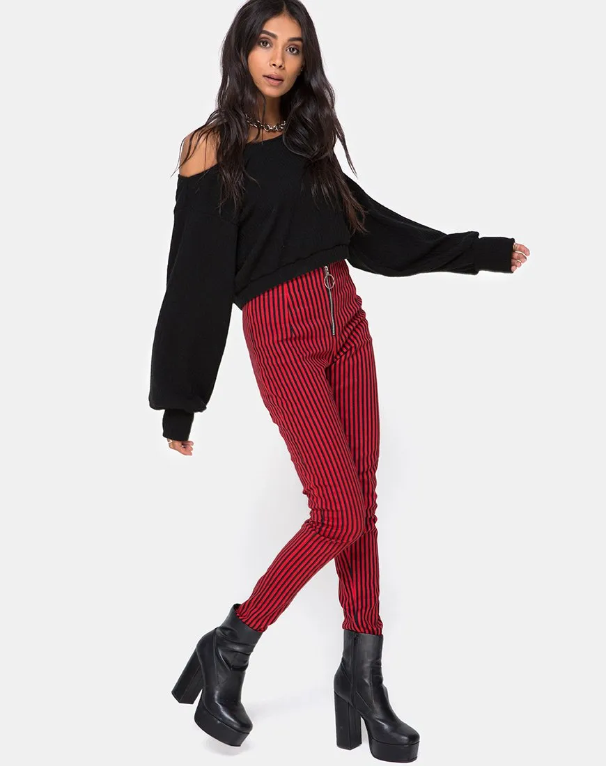 Jolim Trouser in Mini Stripe Red and Black