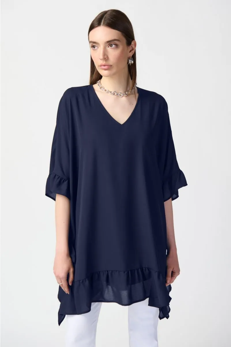 Joseph Ribkoff V-Neck Ruffled Oversized Poncho Tunic Top 241311