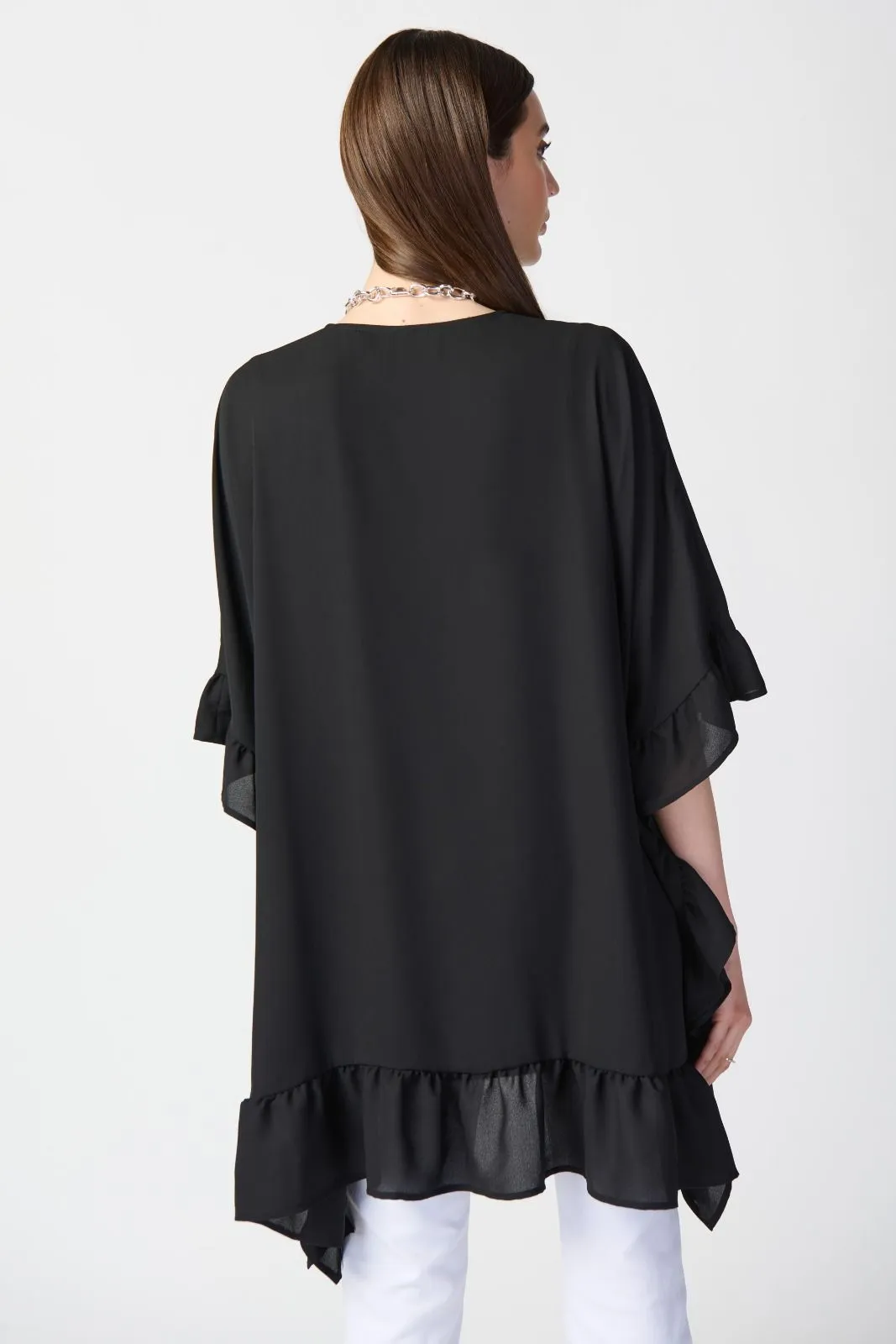 Joseph Ribkoff V-Neck Ruffled Oversized Poncho Tunic Top 241311