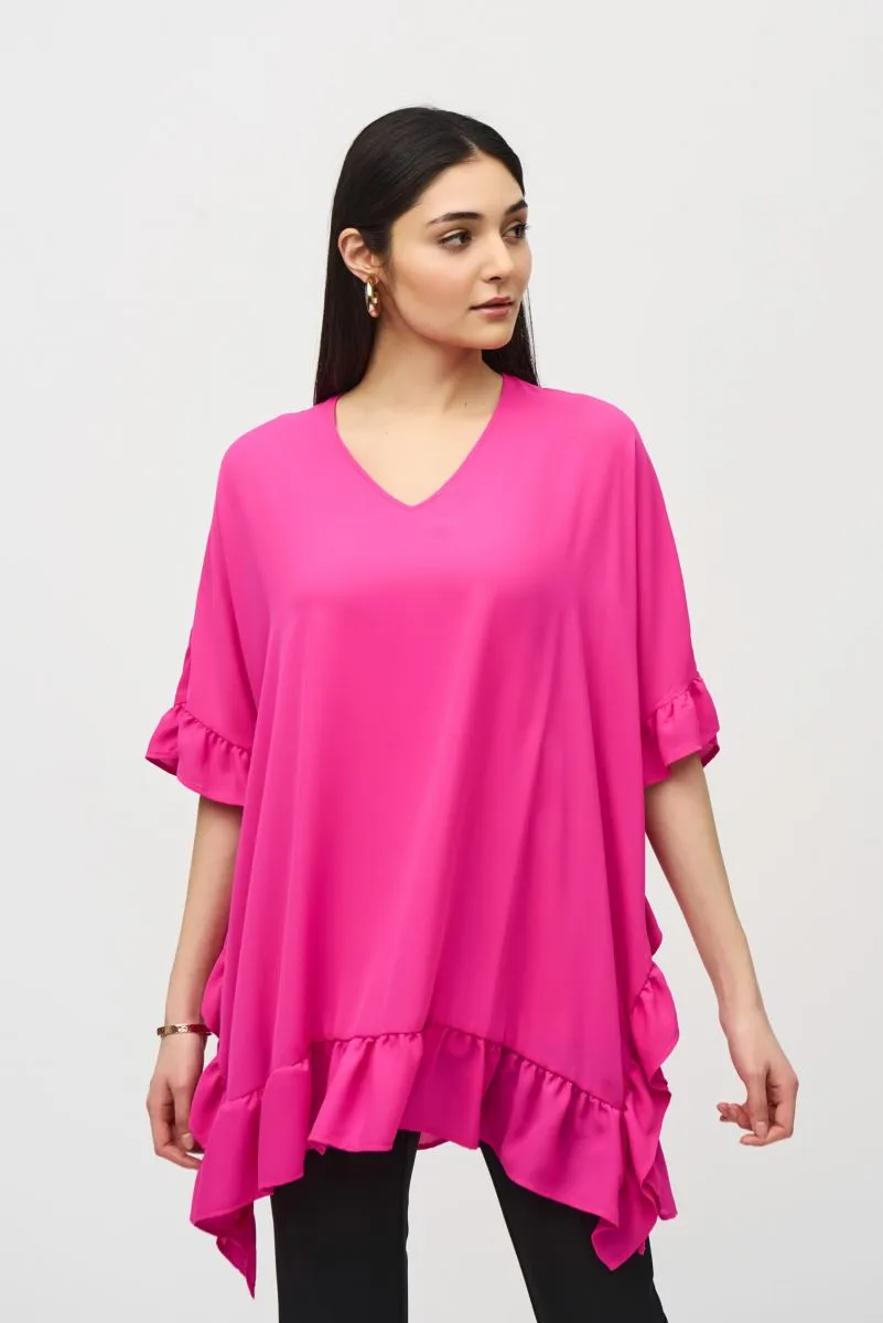 Joseph Ribkoff V-Neck Ruffled Oversized Poncho Tunic Top 241311