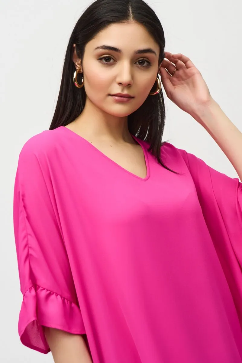 Joseph Ribkoff V-Neck Ruffled Oversized Poncho Tunic Top 241311