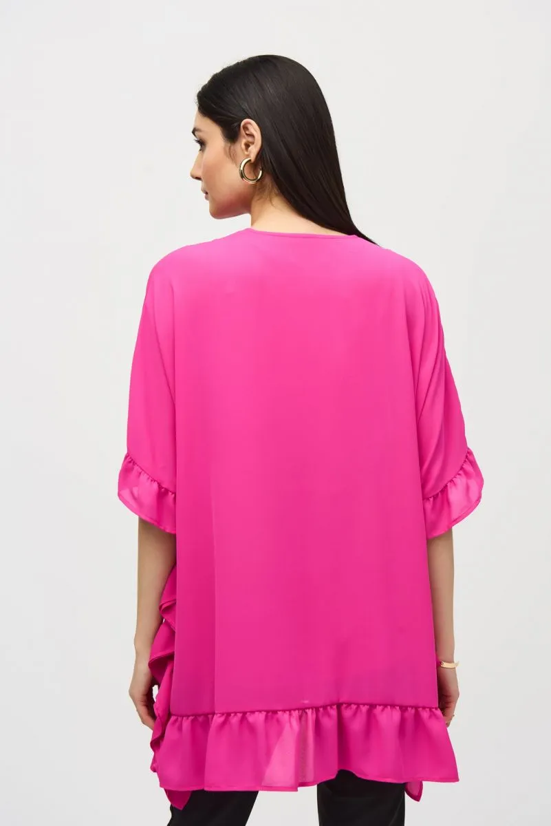 Joseph Ribkoff V-Neck Ruffled Oversized Poncho Tunic Top 241311