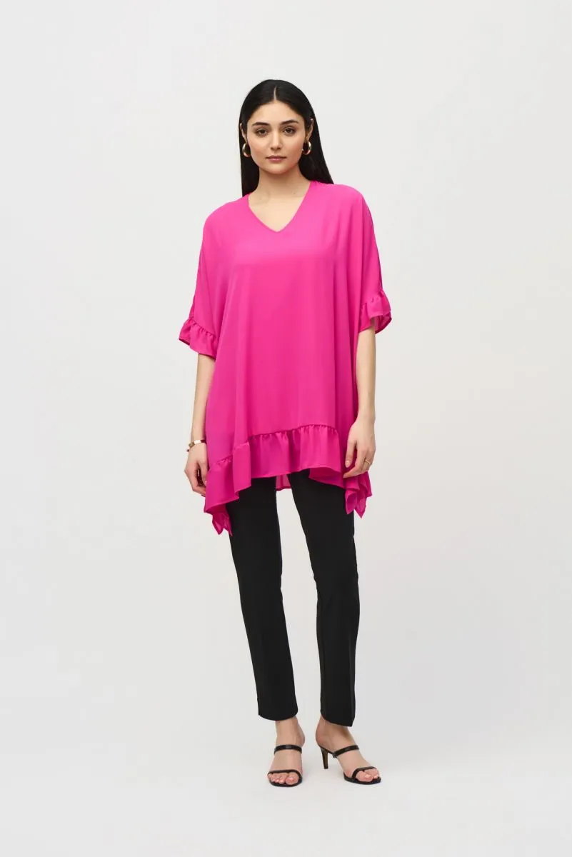 Joseph Ribkoff V-Neck Ruffled Oversized Poncho Tunic Top 241311