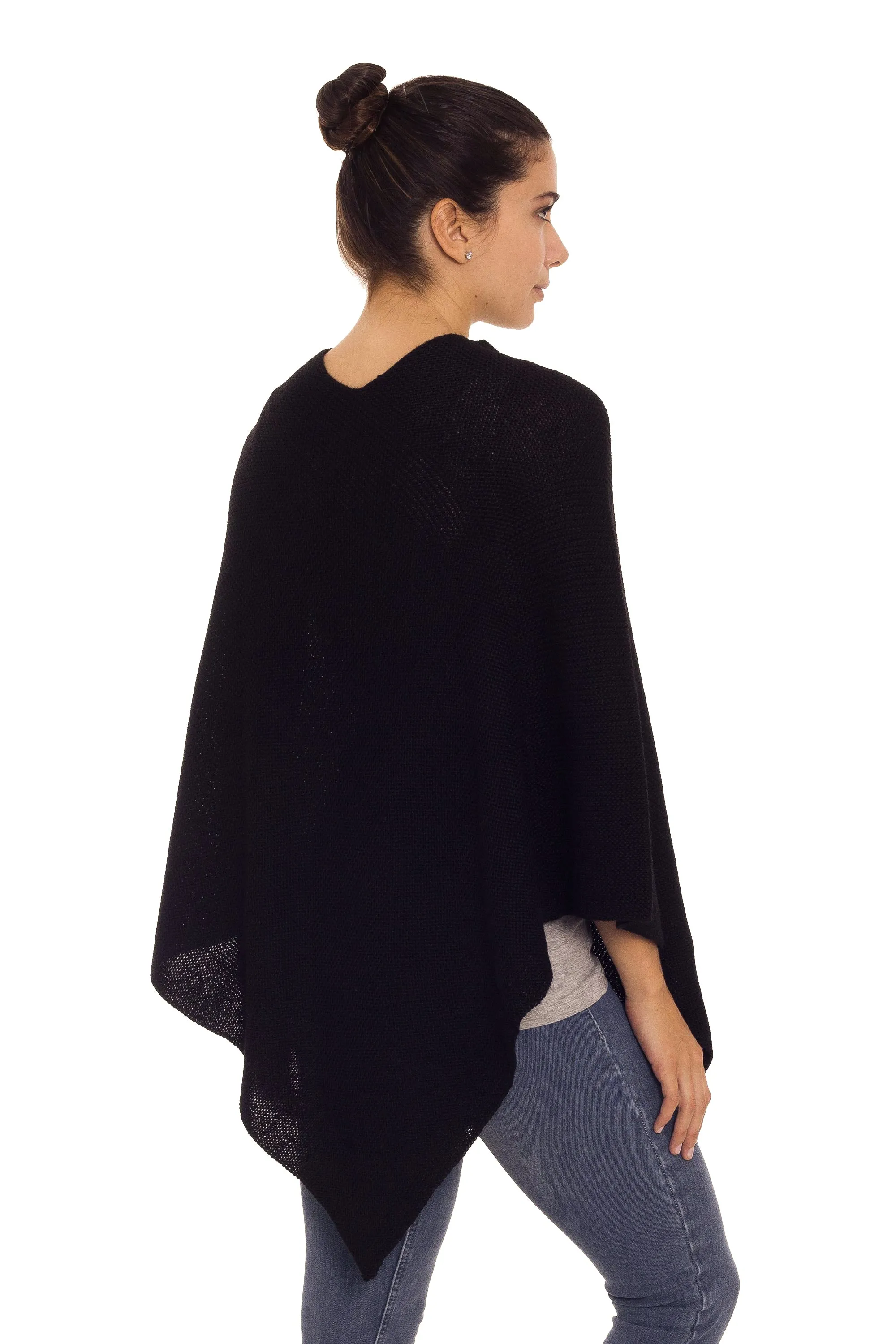 Knit 100% Alpaca Black Poncho from Peru - Enchanted Evening in Black | NOVICA