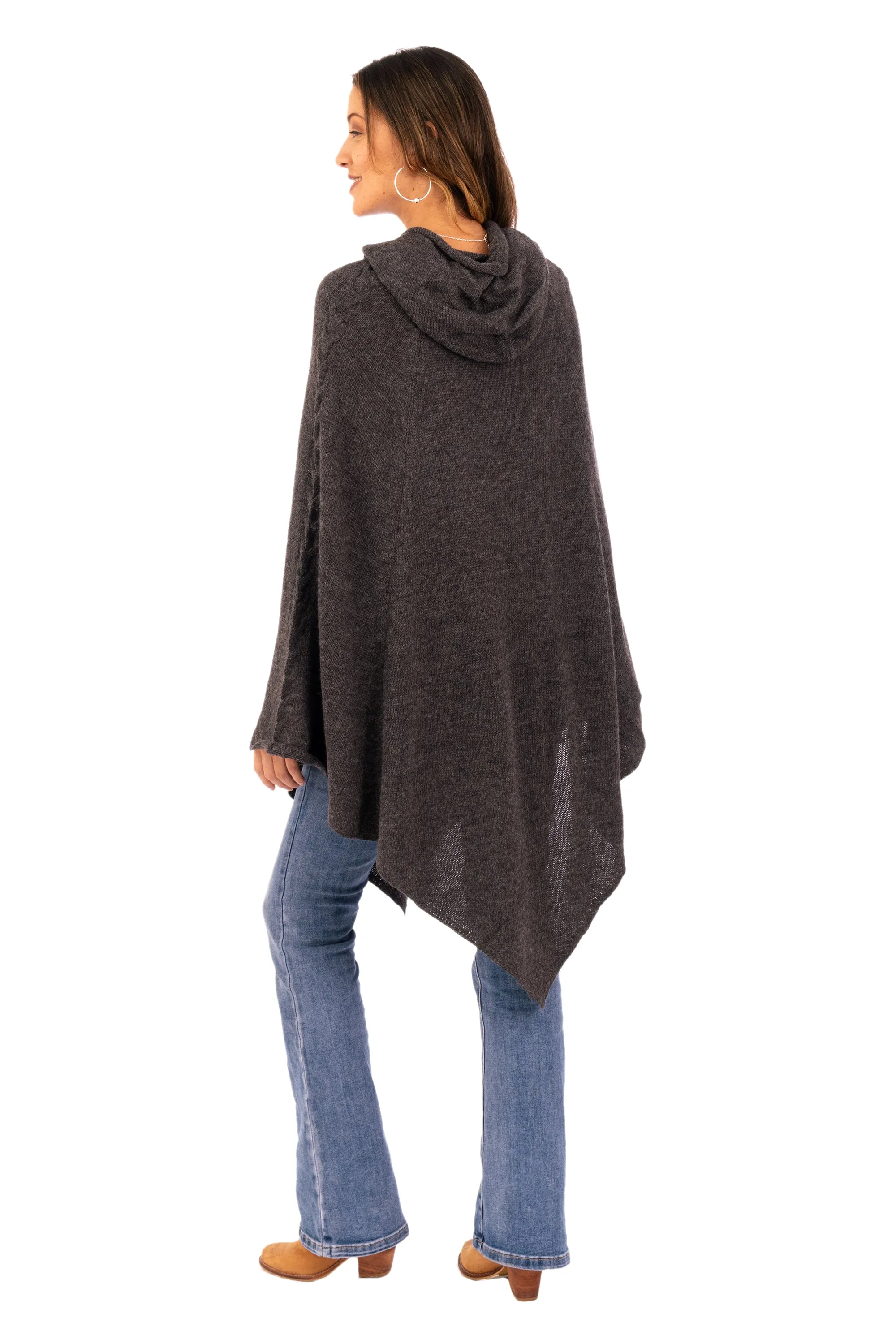 Knit Alpaca Blend Hooded Poncho in Graphite from Peru - Adventurous Style in Slate | NOVICA