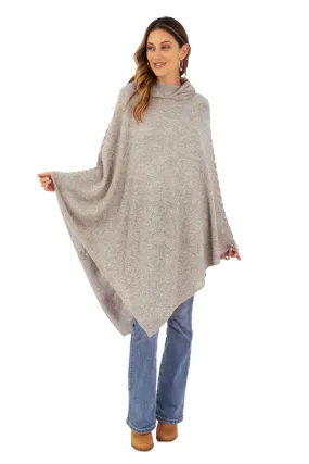 Knit Alpaca Blend Hooded Poncho in Taupe from Peru - Adventurous Style in Taupe | NOVICA