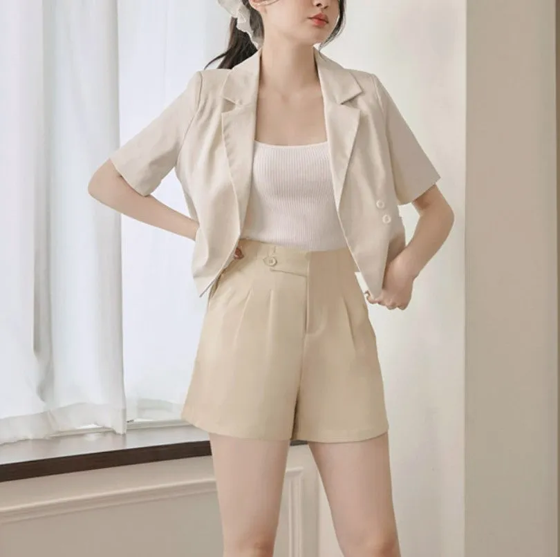 Korean Slim High Elastic Waist Chino Shorts Pants