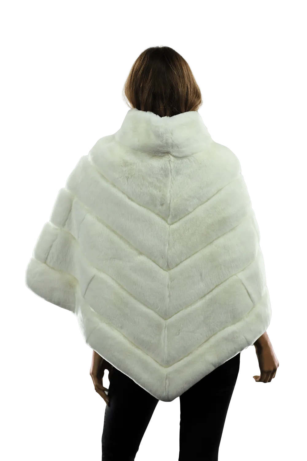 La Fiorentina -  Two Tone Rex Rabbit Poncho with Zipper - White