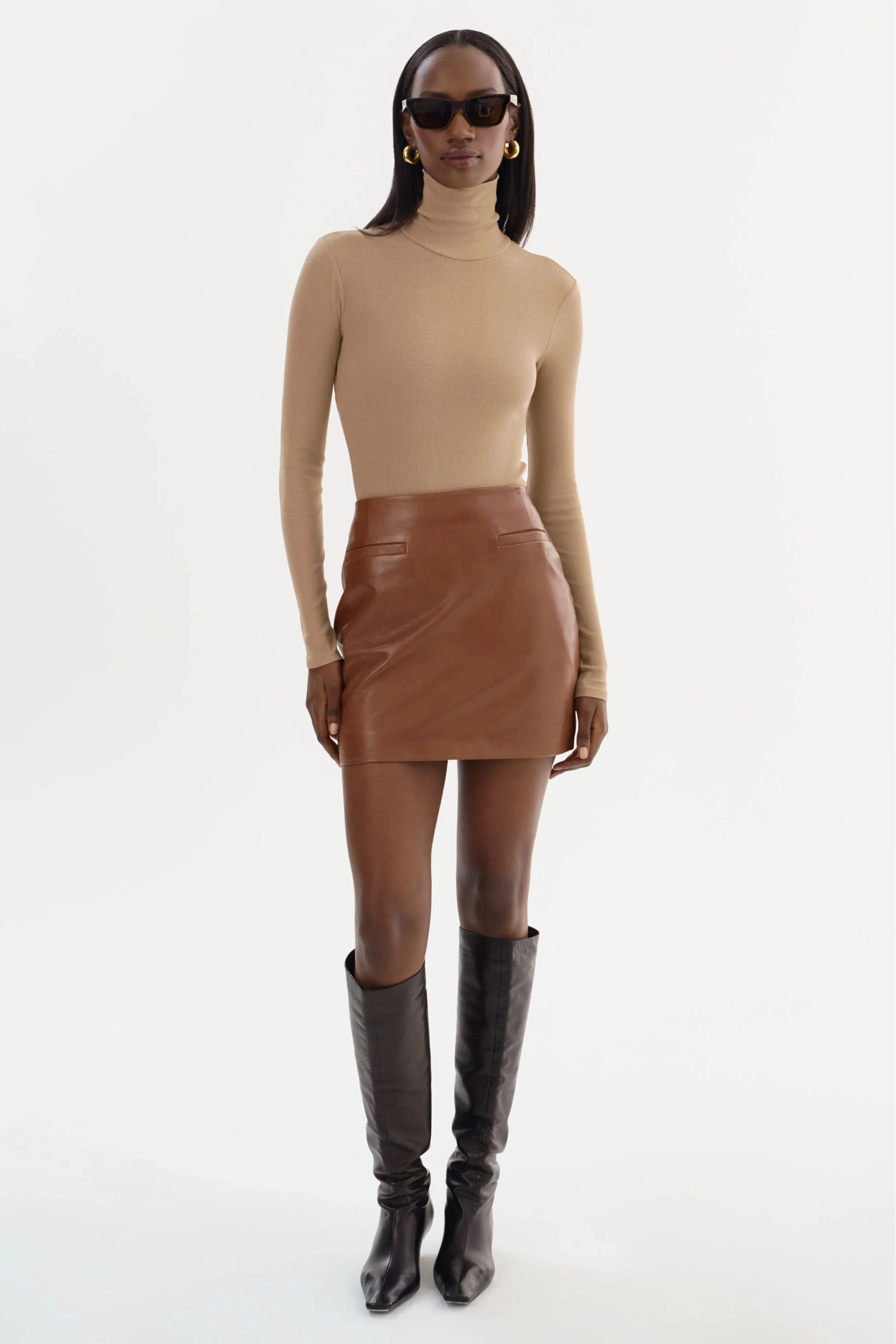 LAMARQUE | Rowan Leather Mini Skirt - Luggage