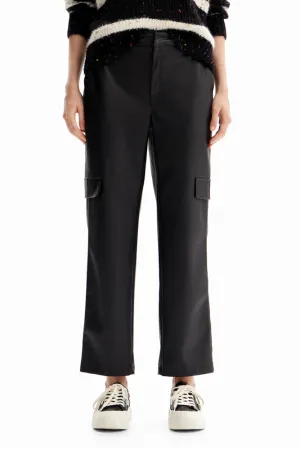 Leather Effect Cargo Trousers By Desigual