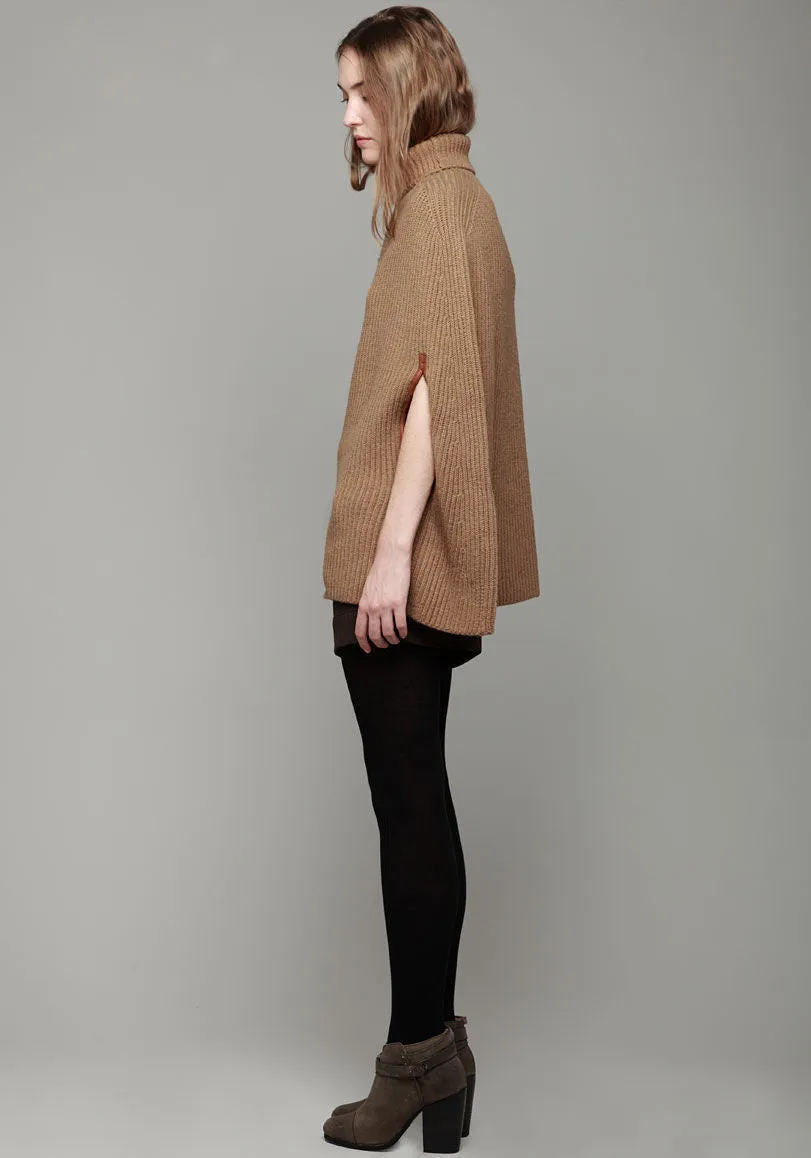 Leather Trim Poncho