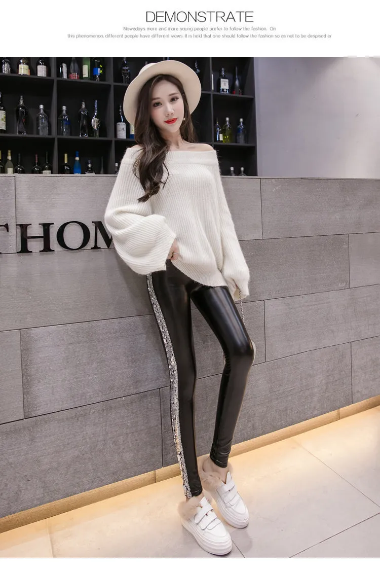 Leather Velvet Women High Waist pants