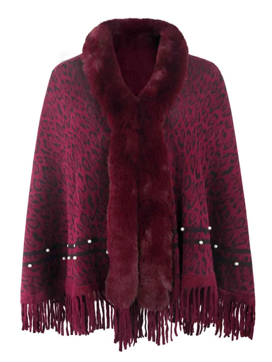 Leopard Fringe Hem Poncho