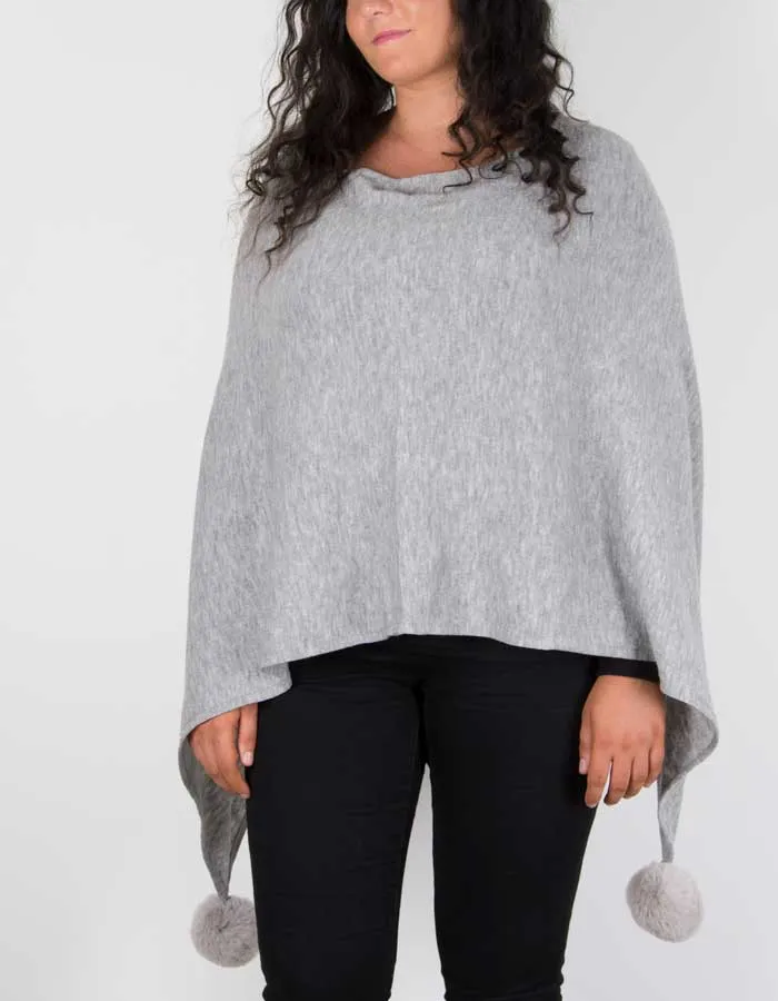 Light Grey Pom Pom Poncho