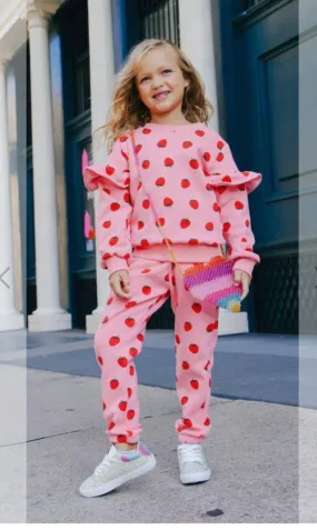 Lola and The Boys Strawberry Ruffle Jogger Set