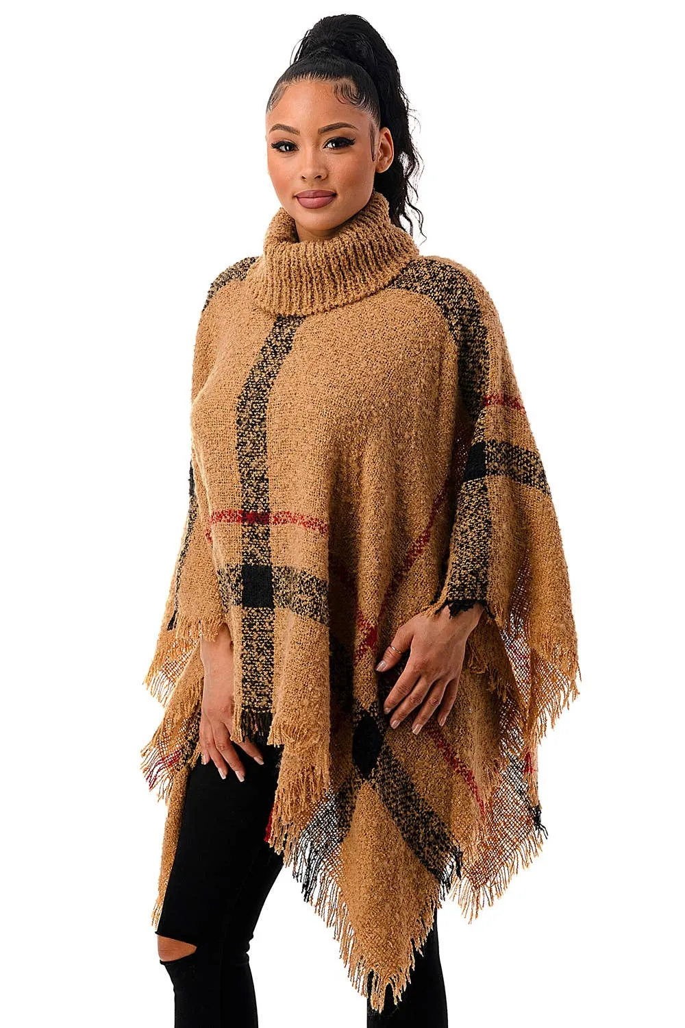 London Chic Plaid Sweater Poncho