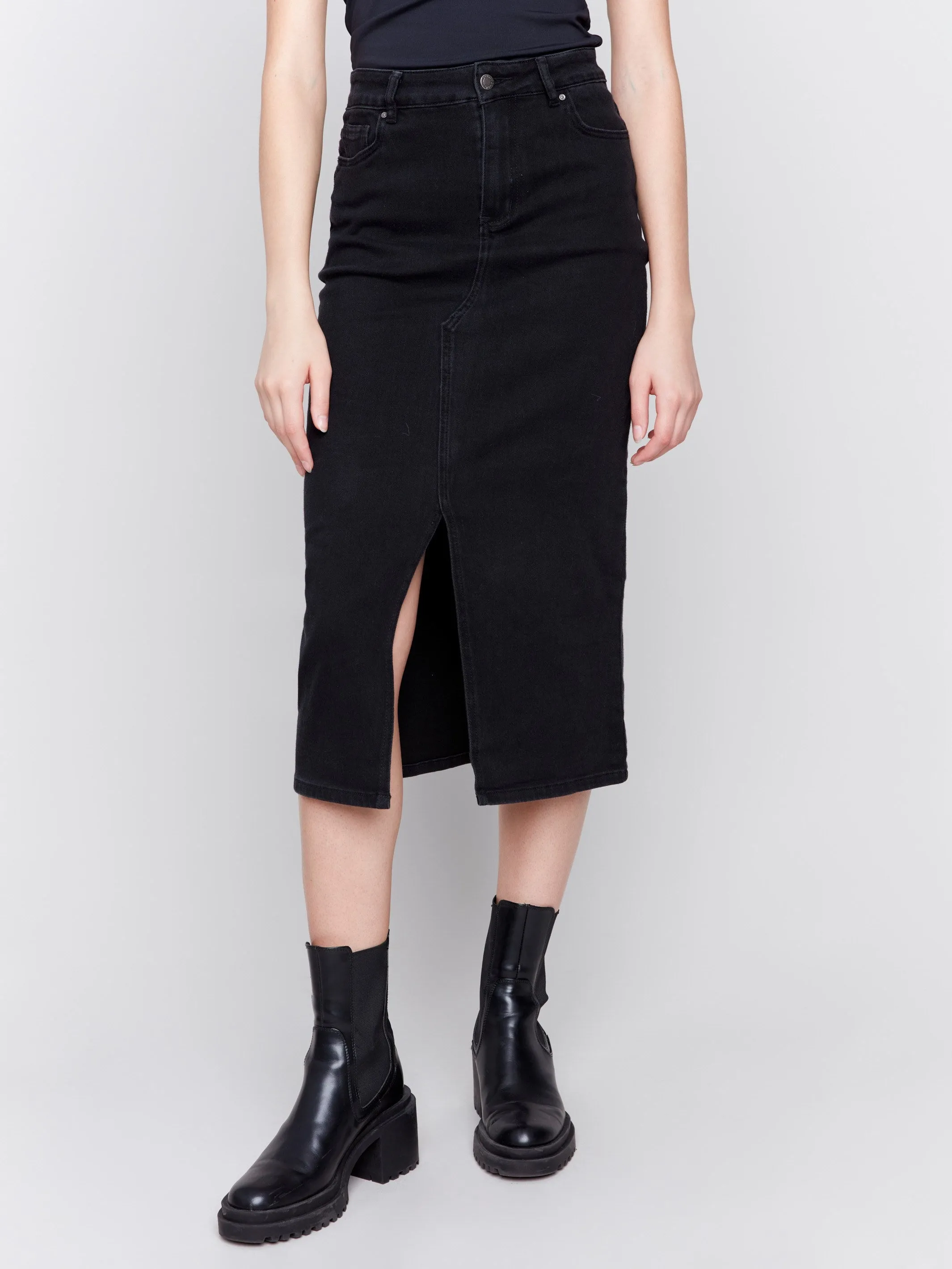 Long Denim Skirt - Charcoal