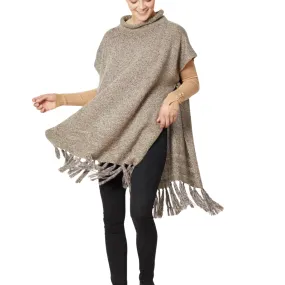 Marled Woven Turtleneck Poncho - Taupe