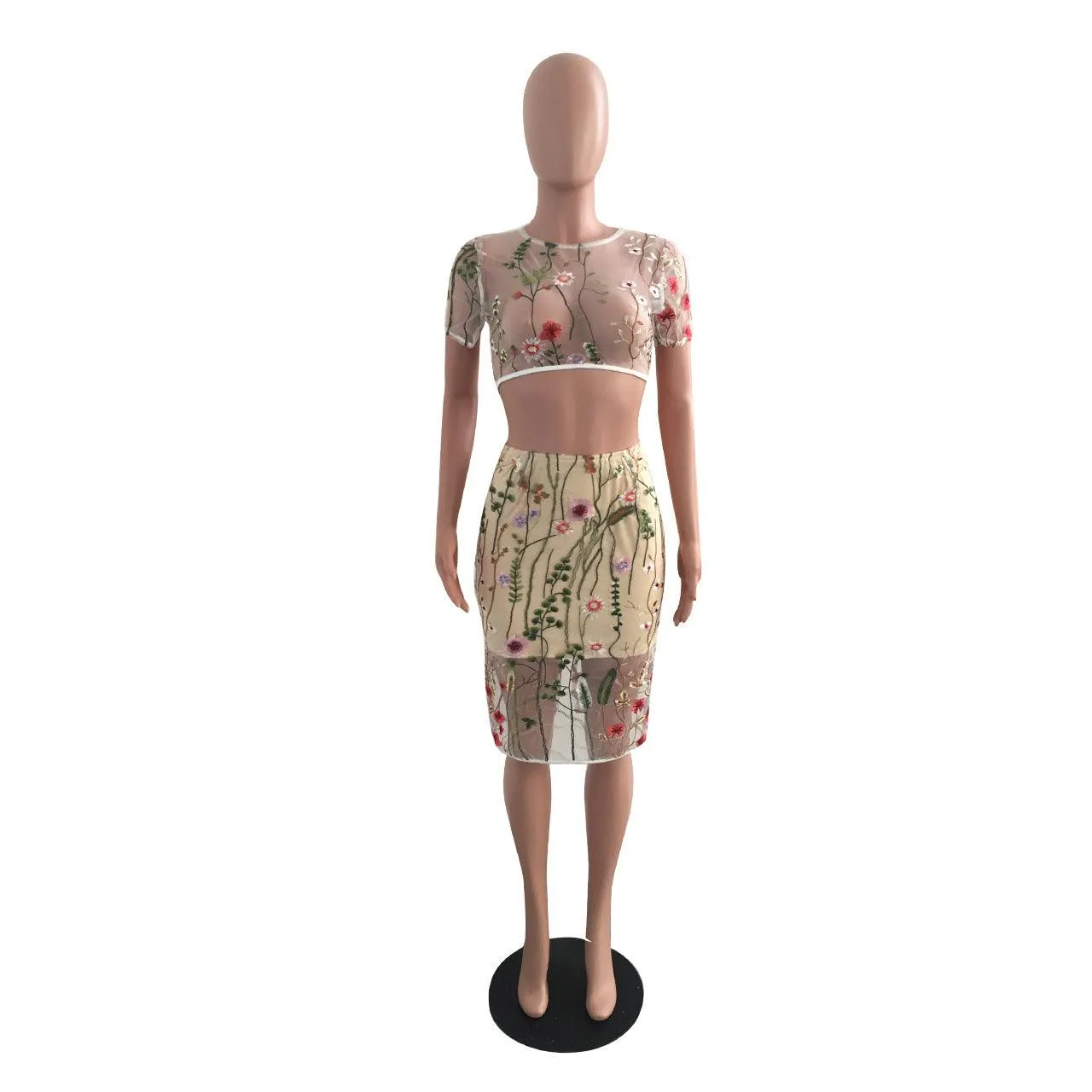 MEGAN’S MESH FLORAL TWO-PIECE SKIRT SET