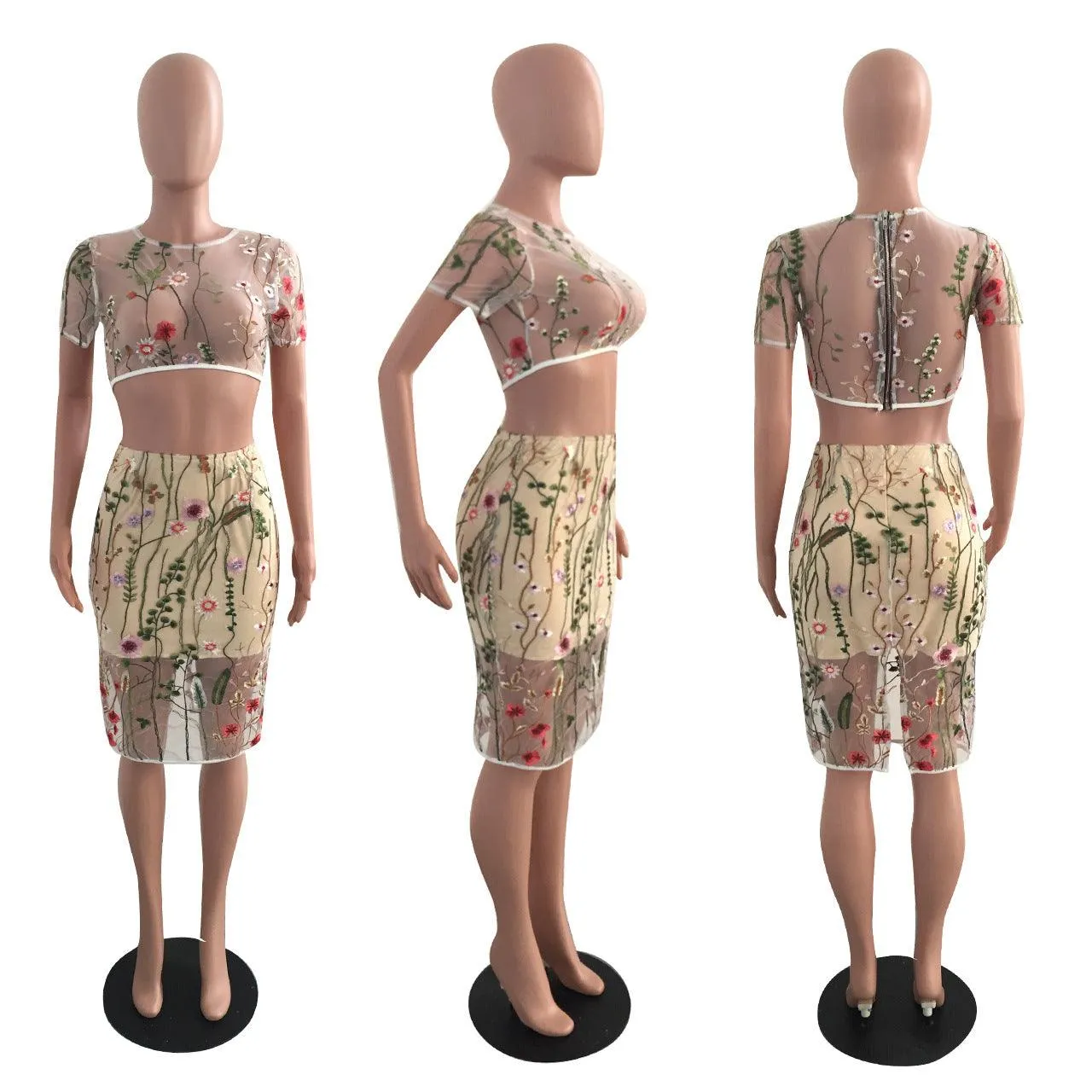 MEGAN’S MESH FLORAL TWO-PIECE SKIRT SET