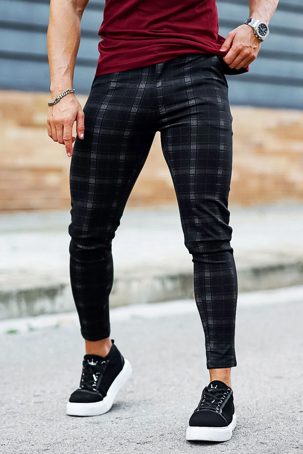 Mens Black Checkered Pants