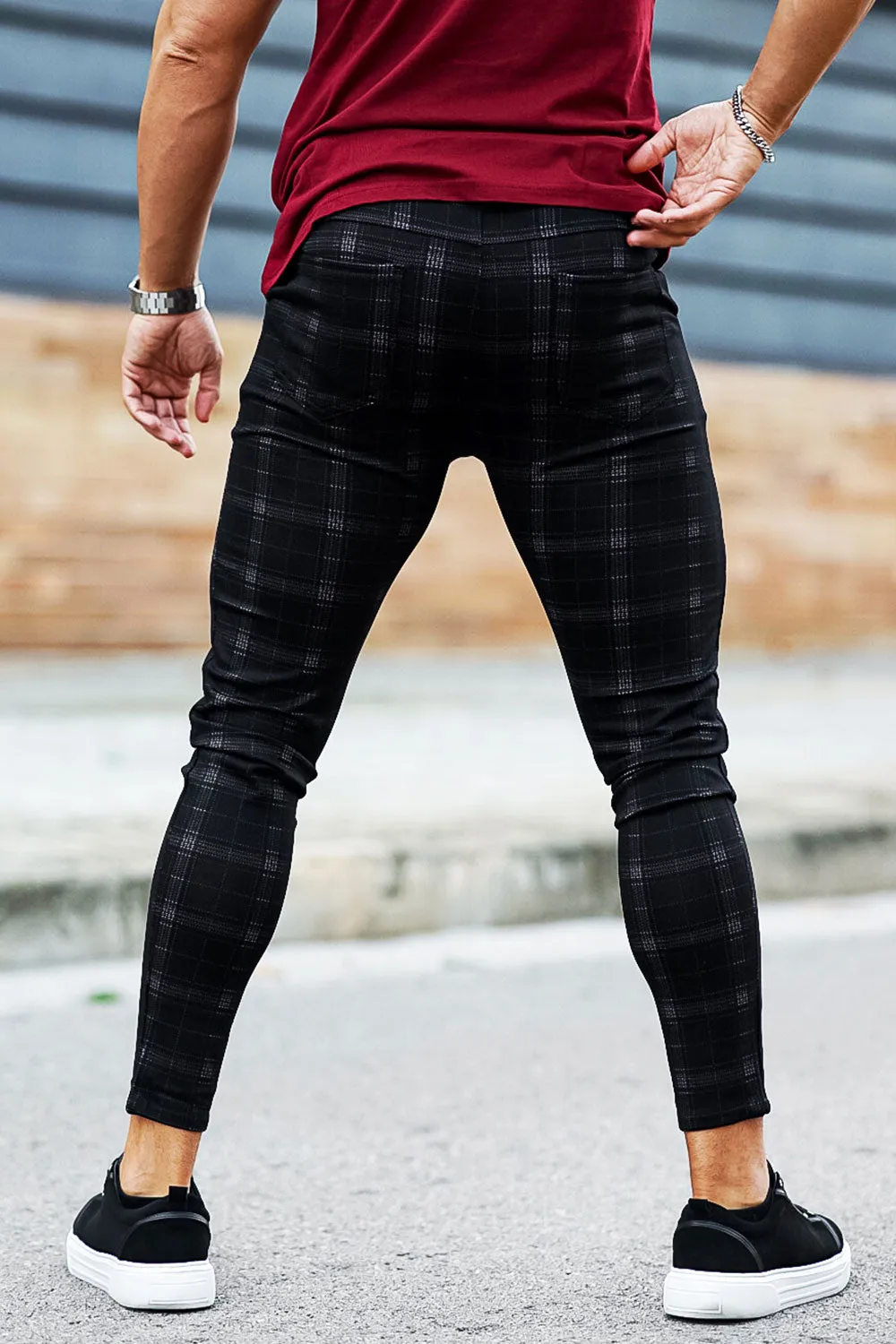 Mens Black Checkered Pants