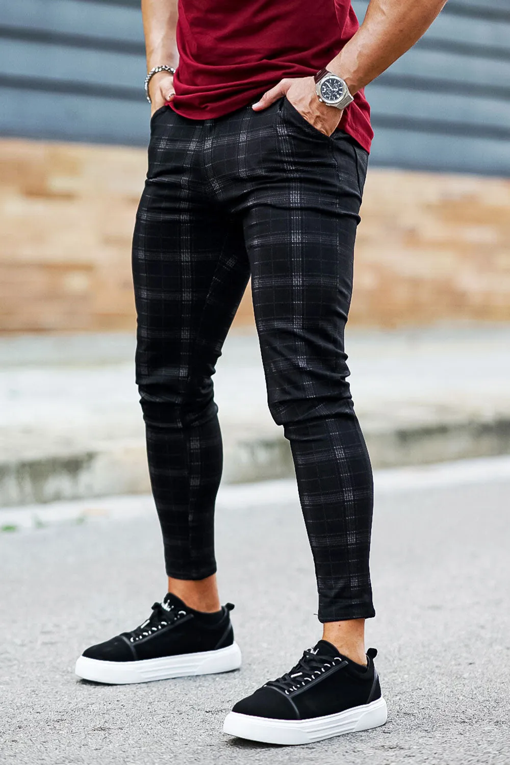 Mens Black Checkered Pants