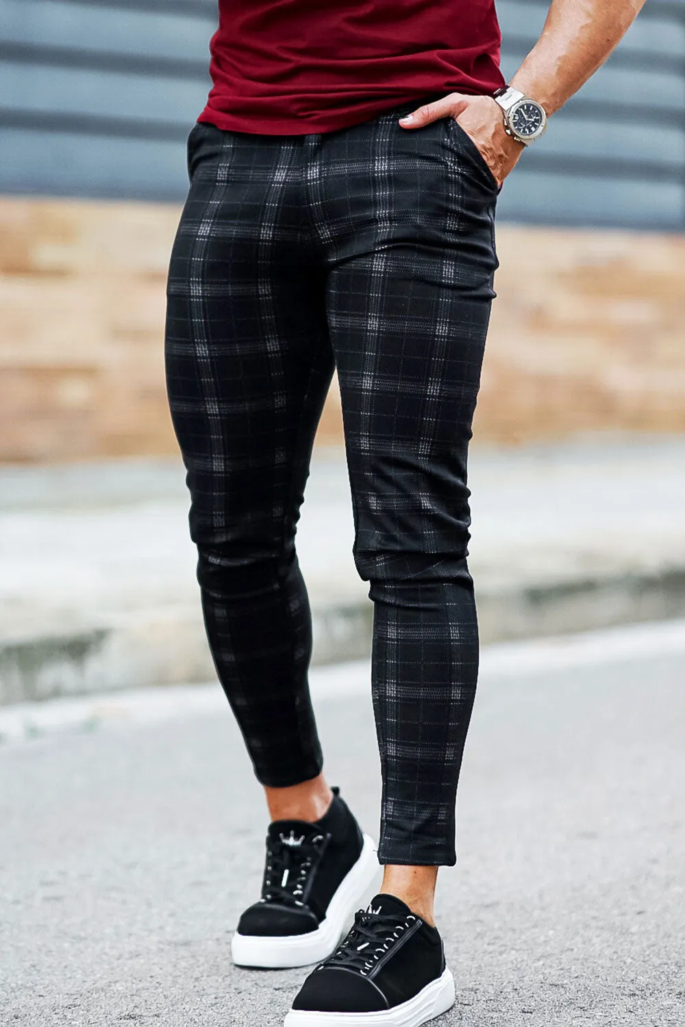 Mens Black Checkered Pants