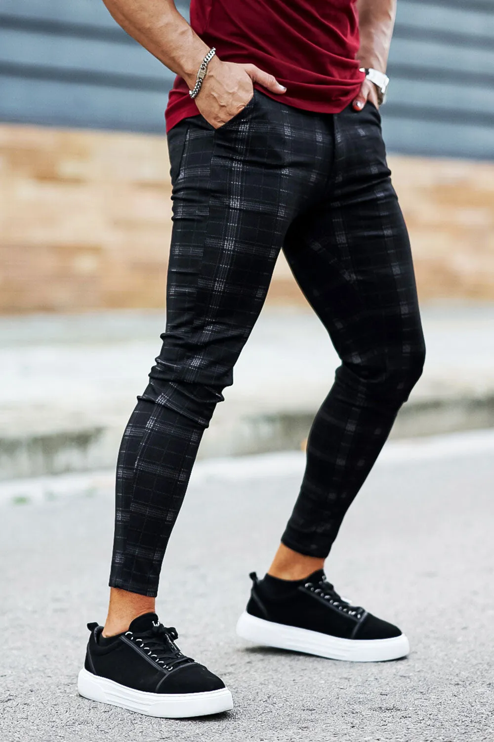 Mens Black Checkered Pants